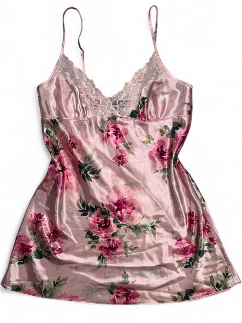 Thalia Sodi Pink Floral Satin Lace-Trim Chemise